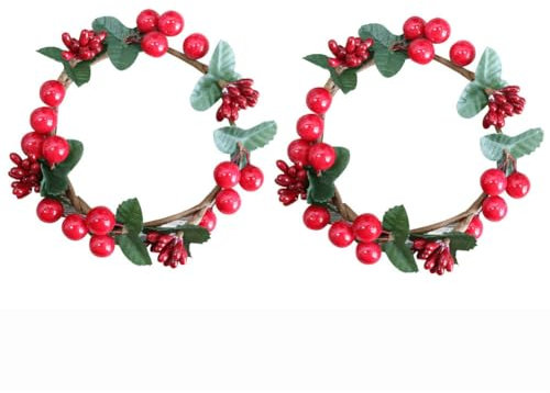 2PCS Christmas Candle Rings Candle Wreaths Candle Garland with Pinecone Berries Artificial Garland Dinning Table Centerpiece for Festival Party Table Decoration