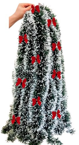 HBell 10 Meters Christmas Tinsel Garlands christmas Chunky Tinsel Xmas Metallic Twist Garland Xmas Hanging Decoration for Christmas Tree Decorations Wedding Party Supplies (green white)