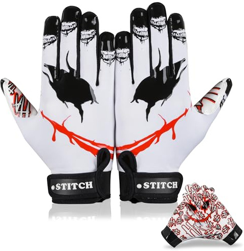 Dot Stitch Jester face Football Gloves Silicone Grip Youth Football Receiver Gloves Joker Receiver Glove Kids Receiving Glove for Youth Kids Men Adult & Unisex