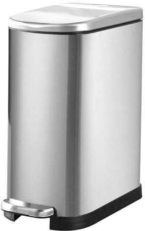 SYNCVIBE Bathroom Trash Can with Soft Close Lid 3.5 Gallon Silver | Stainless Steel Garbage Can with Removable Inner Bucket Slim Trash Bins with Step Pedal for Bedroom, Office
