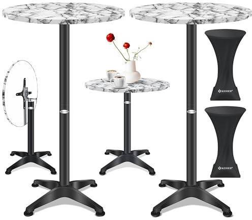 KESSER® 2-i-1 barbord, hopfällbart bistrobord, set om 2 | aluminiumplatta i rostfritt stål, höjdjusterbart 70 cm/115 cm | festbord Ø 80 cm | inomhus- och utomhusbruk | mottagningsbord | fällbart bord
