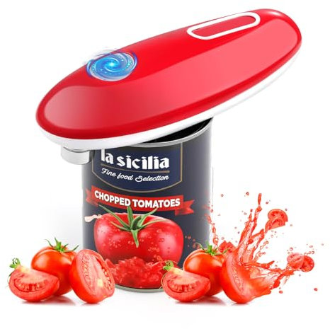 GlasFlength Apriscatole Elettrico, Bordo Liscio Apribottiglie Elettrico Automatico a 360° Portatile Apriscatole a Batteria Apre Quasi Tutte le Lattine per Artritici Anziani e Chef (Rosso)