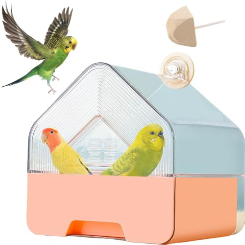 Bagno per Uccelli per Gabbia Vasca da Bagno per Uccelli Trasparente Piscina con Doccia Portatile sospesa Senza perdite per Il Cambio dell'Acqua per Piccoli Uccelli,1 Pietra molare