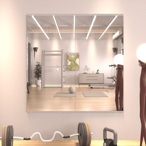 WEER Gym Mirrors for Home Gym, 120x60cm 2PCS HD Frameless Tempered Glass | Polished Round Corner, Z-Bracket Sturdy Mount, No Distortion Image with Patch, 4mm Float Glass For Garage, Dance, Martial Art