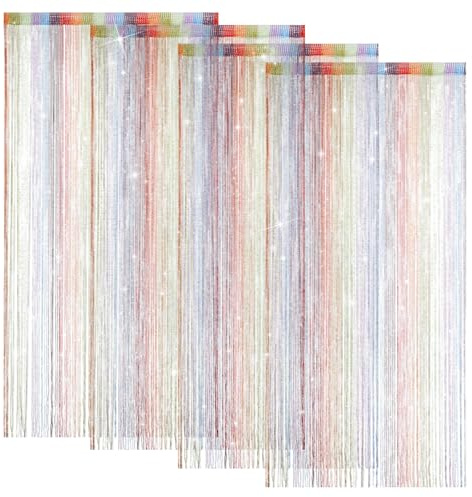 LITLANDSTAR 4 Pack String Door Curtains, 100 x 200cm String Curtain Panel Glitter String Doorways Divider Door Screens for Living Room Bedroom Party Decorations, Multicolour