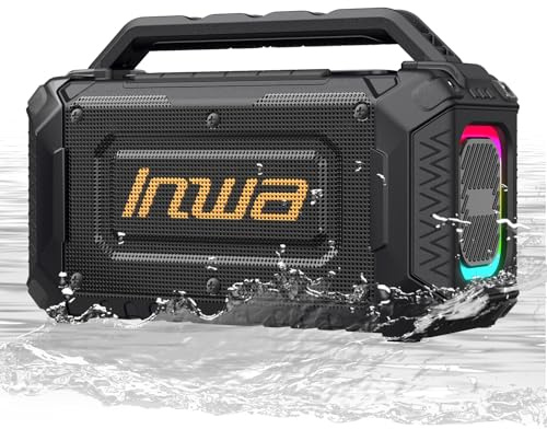 Inwa Portable Bluetooth Speakers for Jobsite - 60W Waterproof Loud Outdoor Speaker with Bass, Wireless Boombox w/Stereo Sound & RGB Lights, 12H Playtime, Durable for Work, Workshop, Garage, Camping
