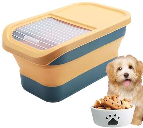 Tktouci Recipientes Para Comida De Perro | Contenedor De Almacenamiento Para 12-15kg | Caja Plegable Con Tapa Con Bisagra Y Ruedas Para Alimentación Diaria En Gabinete Despensa Mostrador Suelo