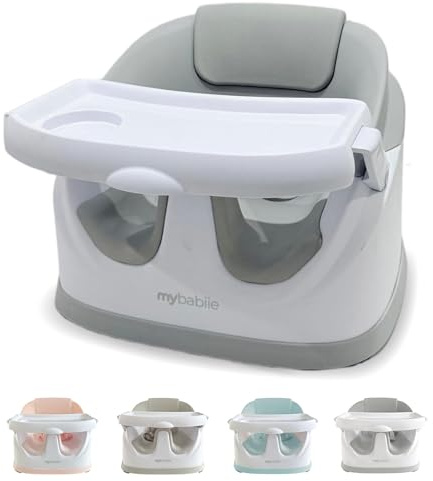 My Babiie MBHCB 2-in-1 Baby Booster Chair – Feeding and Floor Seat for Toddlers, Easy Clean, Removable Tray with Cup Holder, from 6 Months to 3 Years (15kg) – Grey