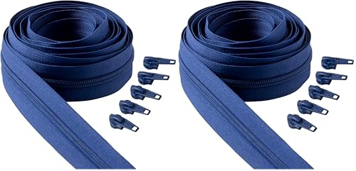 IPEA Cerniera Lampo Catena Continua Blu lunga 5 Metri + 15 Cursori in Metallo – Made in Italy – Catena misura #5 – Cerniere in Nylon – Zip – Tagliabile per Cucito al Metro – Larga 30 mm – Blue