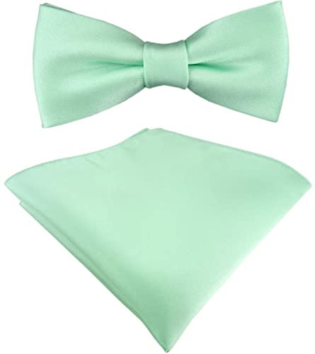 TigerTie - Set Kleinkinder Baby Fliege in mint einfarbig mit Gummizug 29 bis 40 cm Halsumfang verstellbar + Einstecktuch + Aufbewahrungsbox