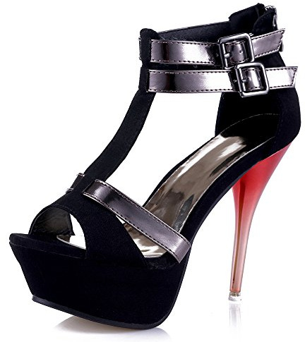 GATUXUS Open Toe Women Platform High Heel Shoes Strappy Pump for Party Prom (US 6, Black 3)