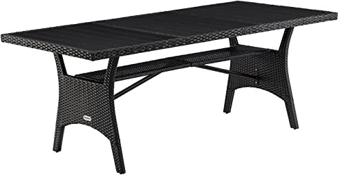 CASARIA Tavolo da Giardino in Polyrattan & WPC con Ripiano 190x90x74cm Altezza Regolabile Outdoor