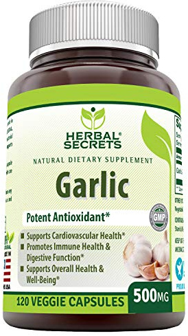 Herbal Secrets Garlic 500 mg 120 Veggie Capsules Supplement | Non-GMO | Gluten Free | Made in USA | Ideal for Vegetarians