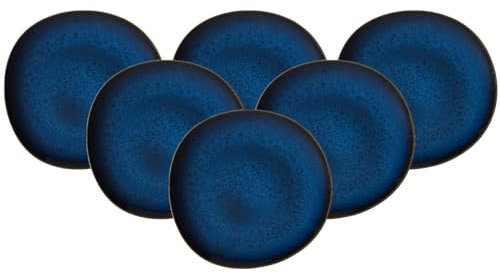 Villeroy & Boch Lave bleu Lot de 6 assiettes plates N° 1042612610 et lot de 4 pailles en acier inoxydable EKM Living