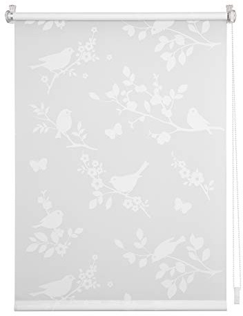 Lichtblick Seitenzugrollo Klemmfix, ohne Bohren, Klemmträger, lichtdurchlässig, Blickdicht, Ausbrenner, weiß-weiß Weiß Pflanze, 80 cm x 220 cm (B x L)