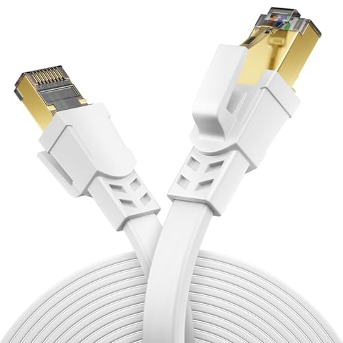 deleyCON 1,5m CAT 8.1 Platt LAN Kabel Nätverkskabel Kopparledare 40 Gbit 2000 MHz Patchkabel Gigabit Ethernet Cable RJ45 Kontakt LAN DSL CAT.8 Kabel - Vit
