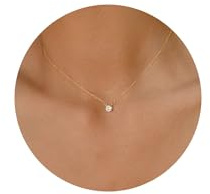 Tewiky Dainty 14k Gold Plated Cubic Zirconia Choke Necklaces for Women Cute Tiny Rhinestone Solitaire Pendant Necklace Jewelry Gifts