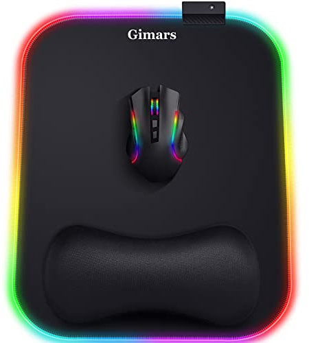 Gimars RGB Mauspad Gaming mit Handauflage, 305x254mm Großes Gelkissen Mouspad mit 10 LED-Beleuchtungsmodi, Ergonomisches Gaming Zubehör Mauspads mit rutschfestem Gummiboden für Laptop, Computer