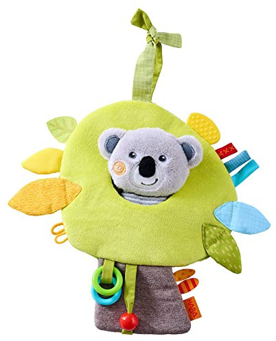 HABA 306655 - Entdeckerkissen Koala, Multifunktionsspielzeug ab 0 Monaten, fördert Vorstellungsvermögen, Grau
