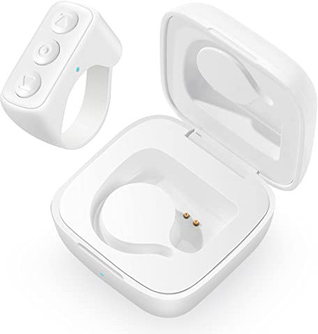 Tik Tok Bluetooth Fernbedienung FB, Tiktok Fingerspitzen Seitenwender Scrolling Ring Wiederaufladbares Selfie Kamera Fernauslöser mit Kabelloses Ladecase für iPhone/Android/iPad (Weiß)