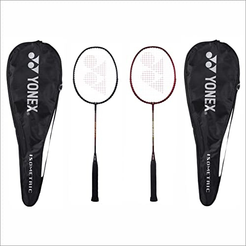 Yonex Racchetta da badminton GR 303I Made in India confezione da 2 con copertura completa (nero/rosso scuro)