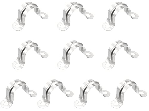 sourcing map 24 stycken 20 mm styva rörband, 2 hål, U-formade, 201, rostfritt stål, rörklämmor för vattenrör, silverton