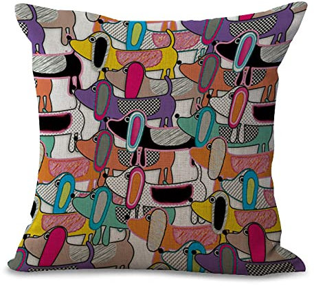 Kissenbezug 80x80 Bunter Graffiti Hund Kopfkissenbezug 80x80 Baumwolle Leinen Sofakissen mit Reißverschluss Dauerhaft Kissenbezüge 80x80 Knitterfreie Starke Atmungsaktivität Couchkissen 1 Pcs
