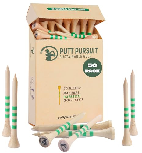 Golf Tees - 7cm/ 70mm Bamboo Golf Tee - Biodegradable Golf Tees Wooden - Strong & Sustainable Bamboo Tees - Golf Gifts for Men - Golf accessories for men - Tee in Multiple Colours in 50 & 25 Packs