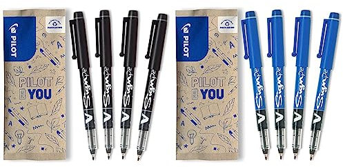 Pilot V-Sign Pen, Faserschreiber, 4er Set (Schwarz) & V-Sign Pen, Faserschreiber, 4er Set (Blau)
