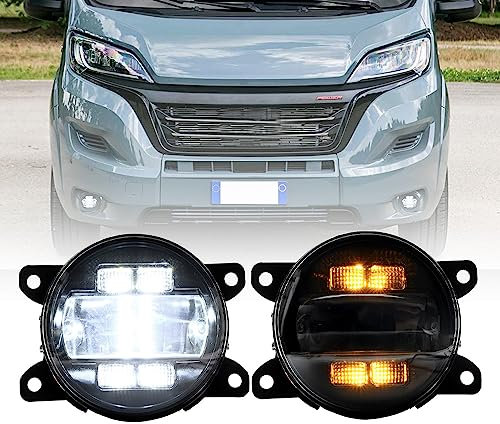 NSLUMO LED-Nebelscheinwerfer DRL Tagfahrlicht für Fi.at Ducato Doblo Talento Frontstoßstange Nebelscheinwerfer Reflektoren Montage Blinker DLR-Lauflicht 2 Stück Geräuchert Linse