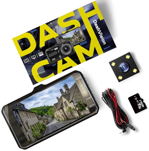 DASHVISION Dash Cam Front and Rear 1080p Full HD Dual Dashboard Camera – Dashcam with 170° Wide Angle, 4.0” Touch Screen Night Vision Dash Cam, G Sensor, Motion Detection, 64GB SD, Car Accessories