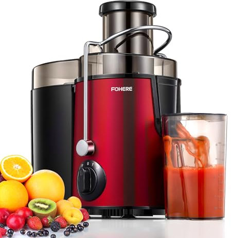 FOHERE Licuadora para Verduras y Frutas 400W de Acero Inoxidable, 3 Velocidades Extractor de Zumos y Verduras con, Extractor de Jugos con Función Antigoteo, Cepillo Incluido, Fácil de Limpiar
