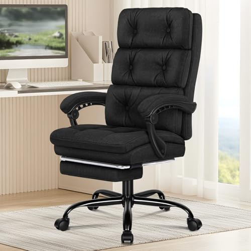 ALFORDSON Bürostuhl, Ergonomischer Computer-Schreibtischstuhl mit Fußstütze, Dreipolsterige Form eines Netzstuhls mit Hoher Rückenlehne, 150° Neigbarer Liege, Stoffmaterial, Schwarz