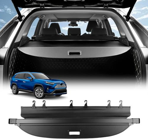 FDAIUN Für Toyota RAV4 2020 2021 2022 2023 2024 Laderaumabdeckung Kofferraum Karbonfaser-Muster Ablagen Einziehbare Cargo Abdeckung Kofferraumabdeckung Ausziehbar Rollo Innere Zubehör