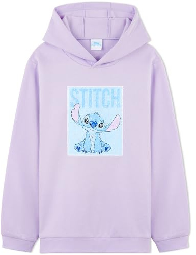 Disney Stitch huvtröja för flickor tonåringar, mjuk tröja med huva med vändbar paljettdesign, present till pojkar och flickor