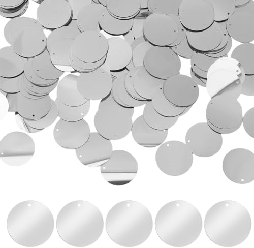 GORGECRAFT 500Pcs Flat Round Sequin Paillettes 25mm Silver Loose Sequins with Hole Spangles Sewing Crafts for Jewelry Making Wedding Bridal Clothing Embroidery Crafts Applique Embellishment