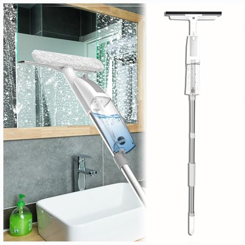 RYJYQYX 3 in 1 Spruzzo Lava Vetri Finestre con Asta Telescopica, Lavavetri con 3 Panni in Microfibra Lava Vetri Finestre per Finestre Alte Interno/Esterno