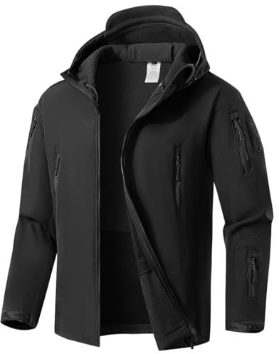 WINKEEY Chaqueta Softshell Hombre Invierno Senderismo al aire Libre Repelente al Agua Camo Chaqueta Táctica Forro Polar a Prueba de Viento Chaqueta de Caza Caliente para los Hombres,Negro L