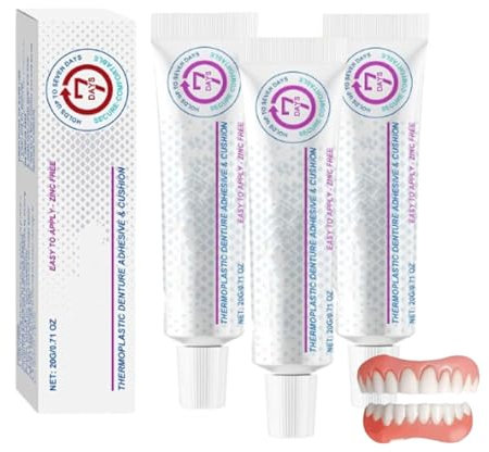 Furzero - Kit per protesi dentarie in silicone, cuscinetto adesivo per protesi in materiale termoplastico, adesivo per protesi dentali, kit di stampaggio per protesi, kit di protesi morbide (3 pezzi)