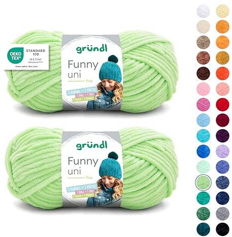 Gründl Wolle Funny uni - weiche Chenille Wolle zum Häkeln - Kuschelig und hautfreundlich - 100% Polyester - 2 Knäuel 100 g / 120 m - Nadelstärke 5-6, Hellgrün