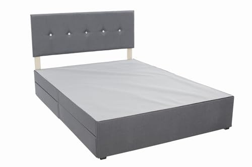 Panana 3ft 4ft 4ft6 5ft 6ft Size Grey Linen Divan Bed Base with Diamonds Headboard, Optional Drawers for Bedroom (5FT King, 2 Side Drawers)