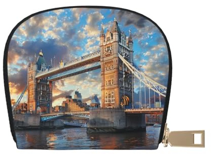 MKNAZ Bridge in London bedrucktes Kartenetui aus Leder für Herren und Damen, Kartenetui, Organizer-Tasche mit Reißverschluss, weiß, Einheitsgröße, Modern