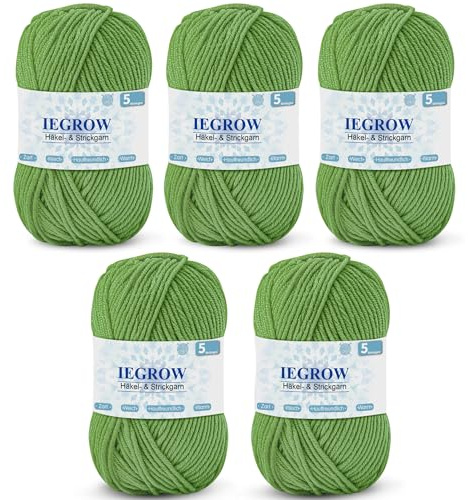 Filato per lavoro a maglia, 250 g, filato acrilico per lavorare a maglia, per principianti, adatto per lavorare a maglia, all'uncinetto e ad uncinetto, morbido e confortevole (5 x 50 g) verde soia
