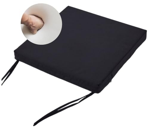Surwin Cojines para Sillas de Jardin, Cojines Plaza para Asientos, Funda Lavable con Cremallera, 2 Cintas de Sujeción, para Interior y Exterior de Comedor, Jardín y Terraza (Negro,45x45x10cm)