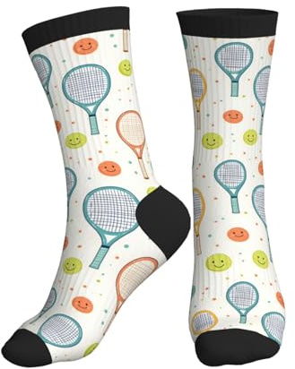 Calcetines coloridos con estampado de raqueta de tenis para mujeres y hombres, lindos calcetines estéticos casuales y divertidos