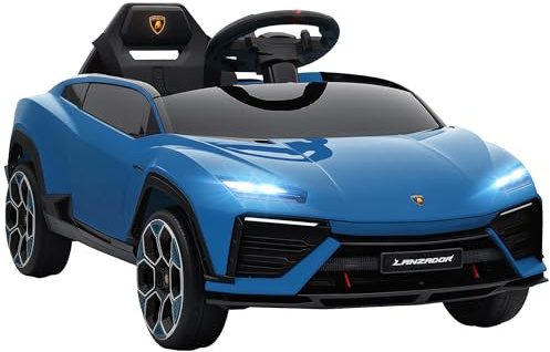 AIYAPLAY Coche Eléctrico para Niños de +3 Años, Lamborghini, Coche de Batería 12V, con Mando a Distancia 2,4 G, Motor Doble, Ruedas con Suspensión, Faros, Música, USB, Azul