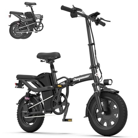 DEEPOWER Bicicleta Eléctrica Plegable, 16'' Bicicleta Eléctrica, Batería Extraíble 48 V 10 Ah, Autonomía 65 km, Luces Delanteras y Traseras, Suspensión Multizona, E-Bike para Adultos