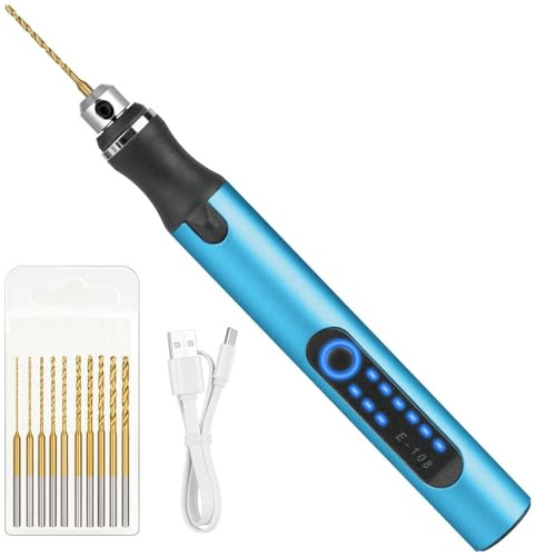 Ainiv Mini Trapano Elettrico a 3 Velocità, Utensile Rotante Multifunzione con 10 Piccoli Trapani, Trapano a Batteria Ricarica USB, per Progetti Artigianali e Creazioni Fai da Te, Blu