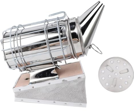 Beehive Smoker Stainless Steel Solid Wood Bee Smoker Beekeeping Equipment with Filter for Beekeeper Tool (Silver)