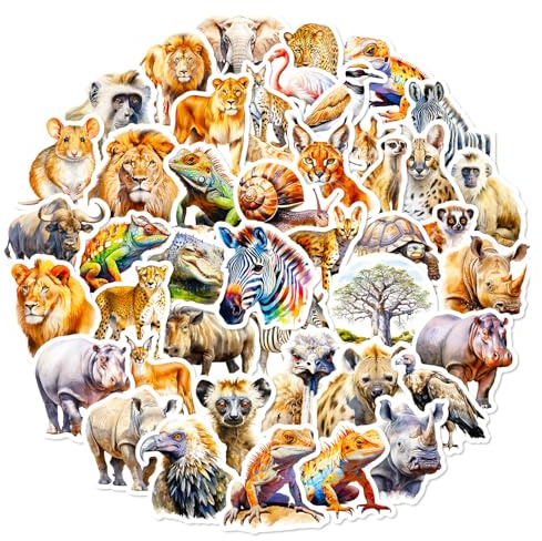 Lot de 100 autocollants animaux africains, thème de la jungle, animaux sauvages, autocollants imperméables pour ordinateur portable, valise, journal, scrapbooking, réfrigérateur, skateboard
